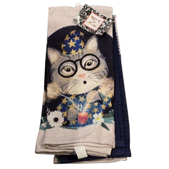 Mia Charro Kitchen Towels – Cat Wizard Design – Set of 3 – New in Package - Picture 1 of 3
